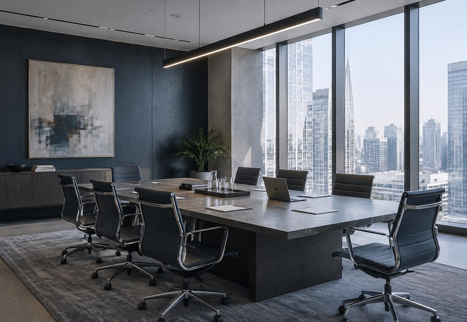 Corporate meeting room prepared for a procurement project review